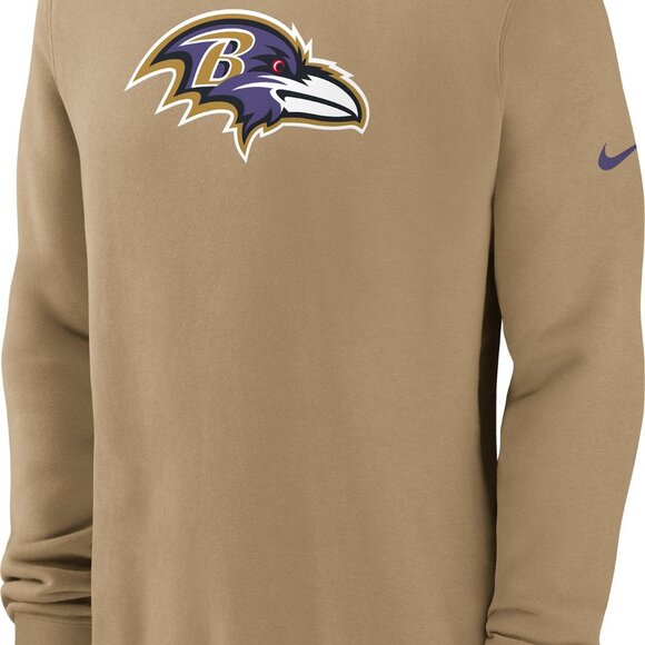 Nike Men's Baltimore Ravens Parachute Tan Rewind Crew Pullover Sweatshirt - Picture 2 of 9